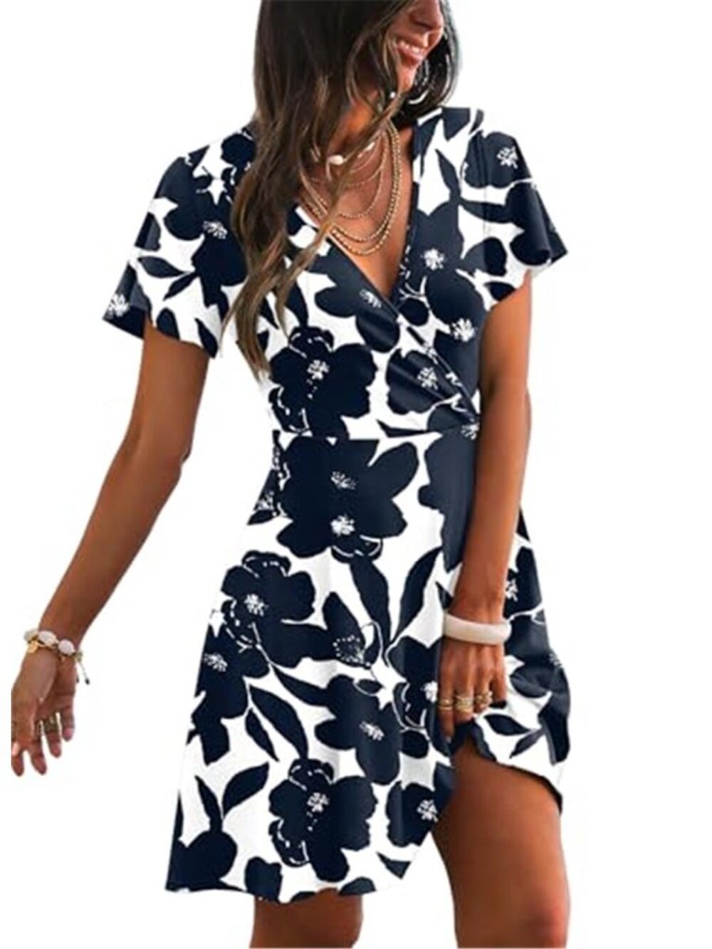 RUMIA Womens Casual Dresses Wrap V Neck Dress A-Line Ruffle Sleeve Summer